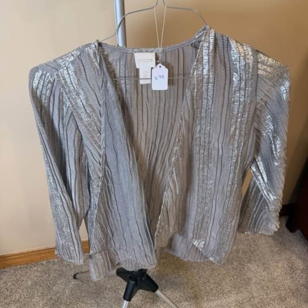 Chico's Metallic Pleated Cardigan